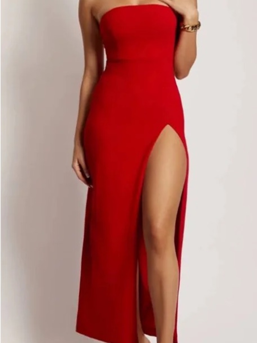 Meshki Strapless Red Maxi Dress with High Thigh Slit sz XL